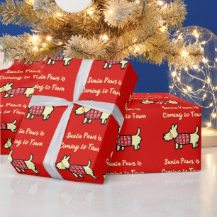 Christmas Dog Santa Paws Festive Puppy Wrapping Paper