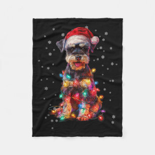 Christmas Dog Schnauzer Santa Xmas Women Men Kids Fleece Blanket
