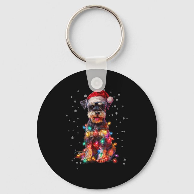 Christmas Dog Schnauzer Santa Xmas Women Men Kids  Key Ring (Front)