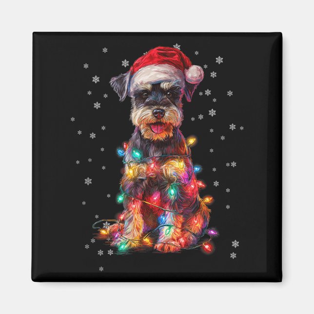 Christmas Dog Schnauzer Santa Xmas Women Men Kids  Magnet (Front)