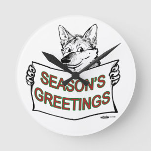 Christmas Dog: Season's Greetings! Round Clock