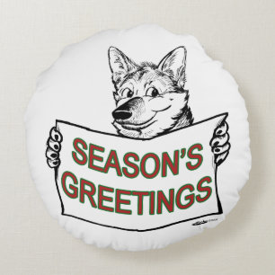 Christmas Dog:  Season's Greetings! Round Cushion