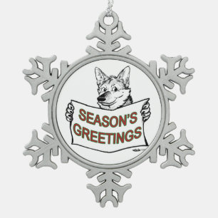 Christmas Dog: Season's Greetings! Snowflake Pewter Christmas Ornament