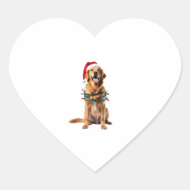 Christmas Dog Shirt, Christmas Golden retriever Pa Heart Sticker (Front)