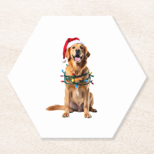 Christmas Dog Shirt, Christmas Golden retriever Pa Paper Coaster (Front)