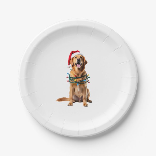 Christmas Dog Shirt, Christmas Golden retriever Pa Paper Plate (Front)