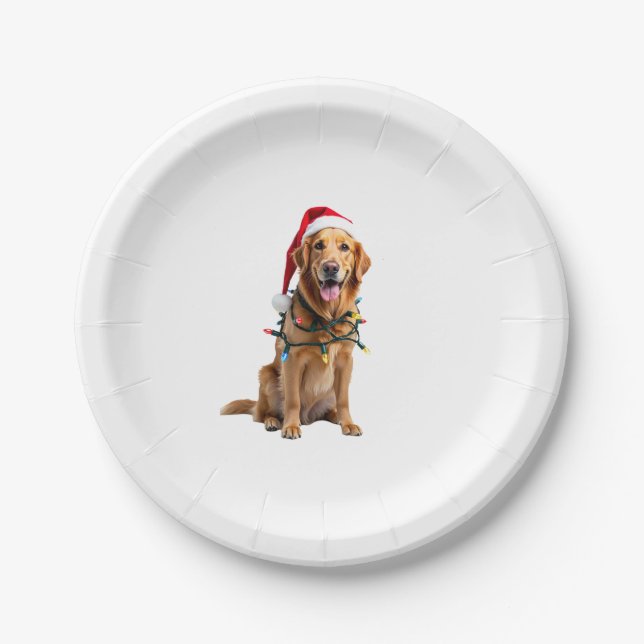 Christmas Dog Shirt, Christmas Golden retriever Pa Paper Plate (Front)