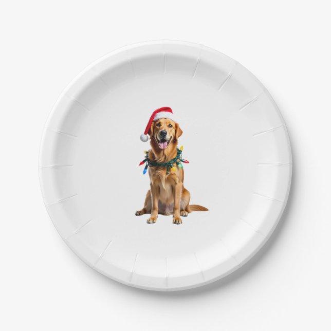 Christmas Dog Shirt, Christmas Golden retriever Pa Paper Plate (Front)