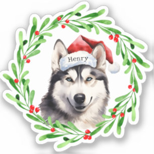 Christmas Dog Siberian Husky Santa Hat Holiday