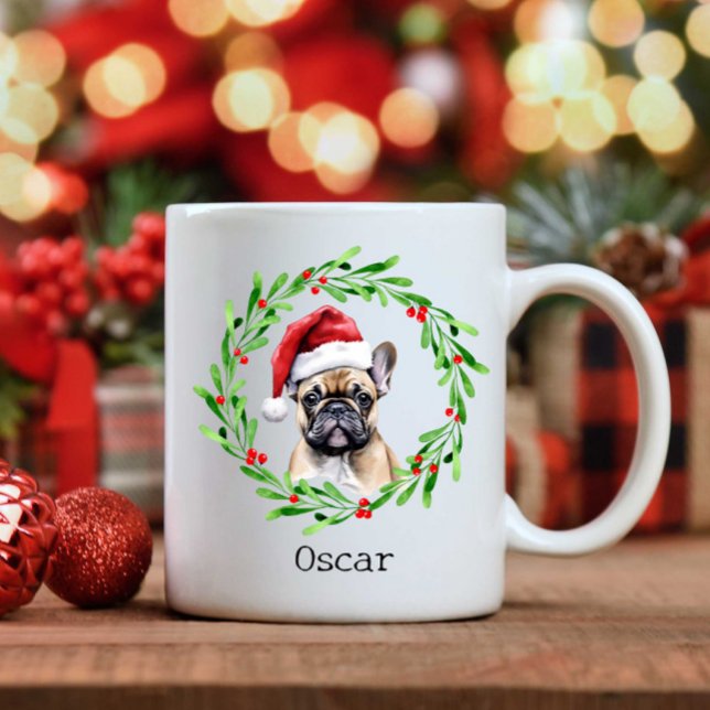 Christmas Dog Tan Frenchie French Bulldog Pet Coffee Mug (Creator Uploaded)