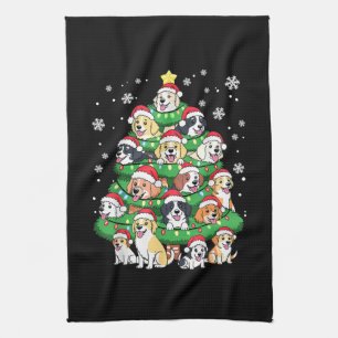 Christmas Dog Tree - Cute Merry Xmas Puppies Tea Towel