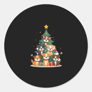 Christmas Dog Tree T-Shirt Cute Funny Puppy Dogs X Classic Round Sticker