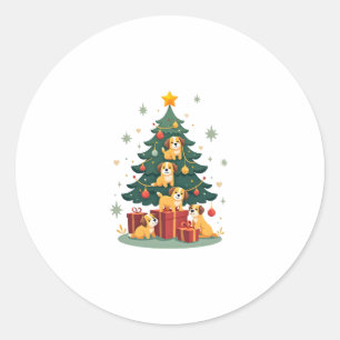 Christmas Dog Tree T-Shirt Cute Funny Puppy Dogs X Classic Round Sticker