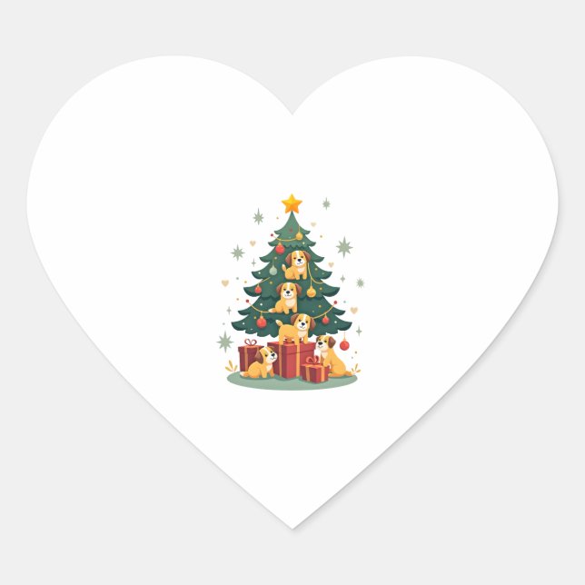 Christmas Dog Tree T-Shirt Cute Funny Puppy Dogs X Heart Sticker (Front)
