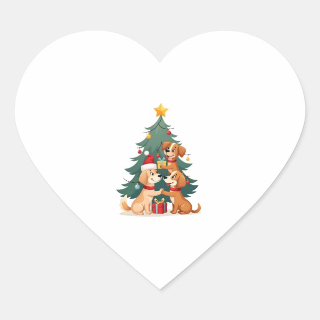 Christmas Dog Tree T-Shirt Cute Funny Puppy Dogs X Heart Sticker (Front)