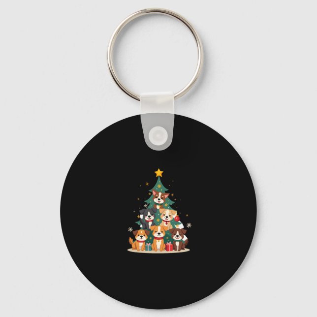 Christmas Dog Tree T-Shirt Cute Funny Puppy Dogs X Key Ring (Front)