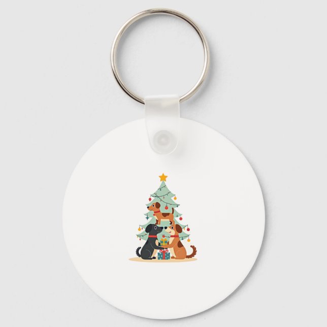 Christmas Dog Tree T-Shirt Cute Funny Puppy Dogs X Key Ring (Front)