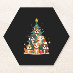 Christmas Dog Tree T-Shirt Cute Funny Puppy Dogs X Paper Coaster