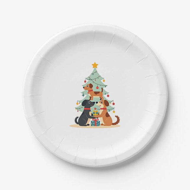 Christmas Dog Tree T-Shirt Cute Funny Puppy Dogs X Paper Plate (Front)
