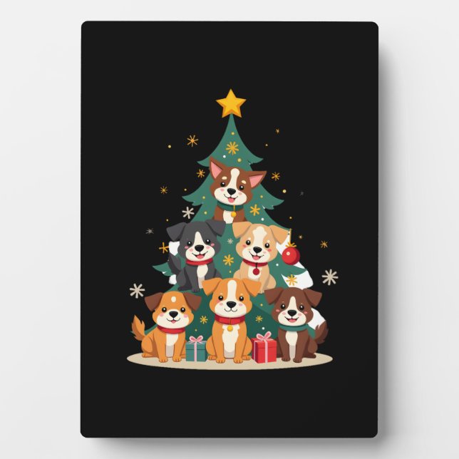 Christmas Dog Tree T-Shirt Cute Funny Puppy Dogs X Plaque (Front)