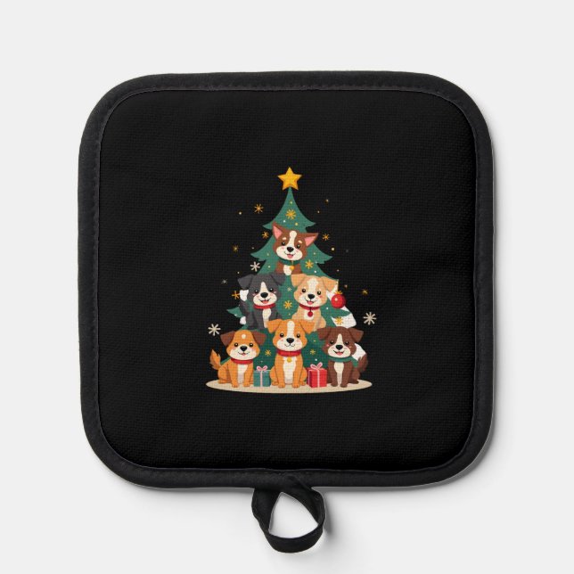 Christmas Dog Tree T-Shirt Cute Funny Puppy Dogs X Pot Holder (Front)