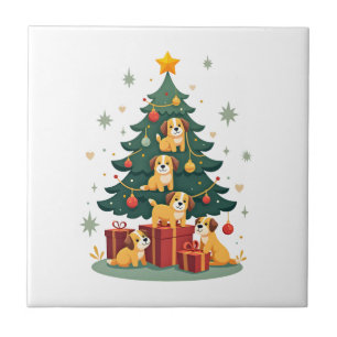 Christmas Dog Tree T-Shirt Cute Funny Puppy Dogs X Tile