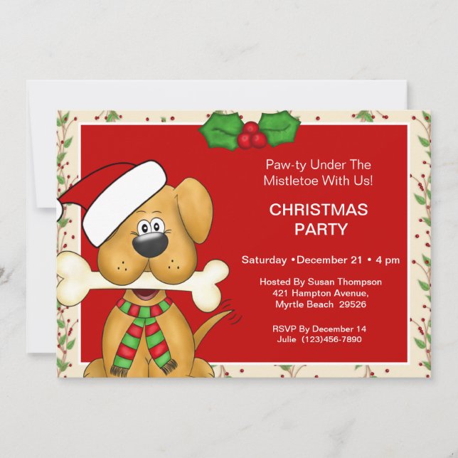 Christmas Dog with Bone Christmas Party Invitation (Front)