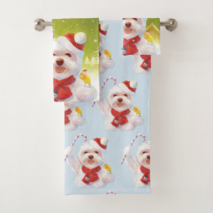 Christmas Dog with Candy Cane Bath Towel Set