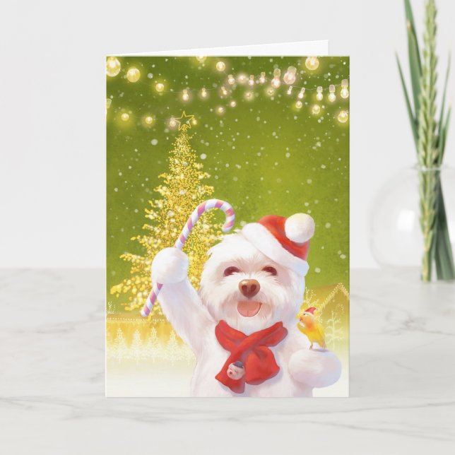 Christmas Dog with Candy Cane Card (Front)