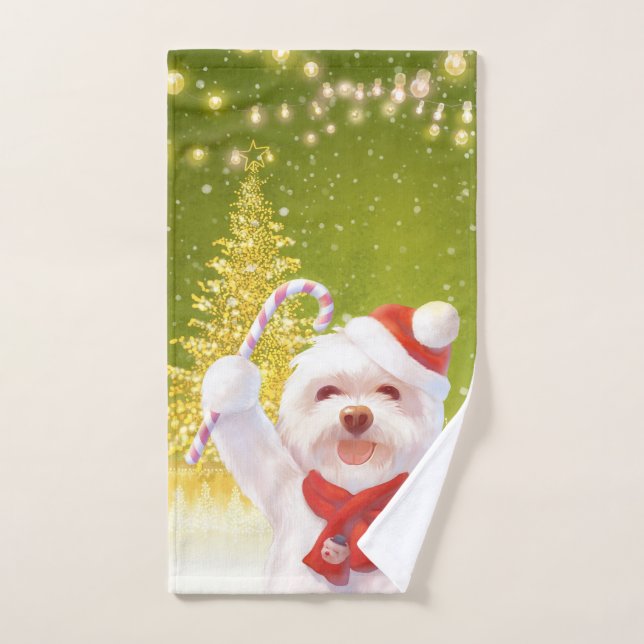 Christmas Dog with Candy Cane Hand Towel (Hand Towel)