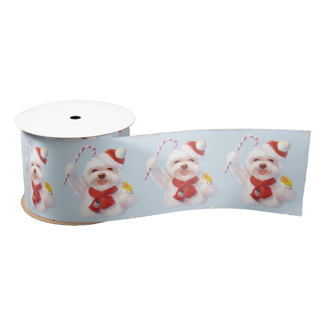 Christmas Dog with Candy Cane Satin Ribbon (Spool)