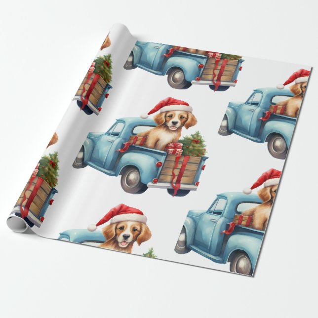Christmas Dog with Gifts  Wrapping Paper (Unrolled)