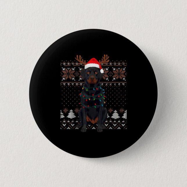 Christmas Dog With Hat And Lights - Funny Holiday  6 Cm Round Badge (Front)