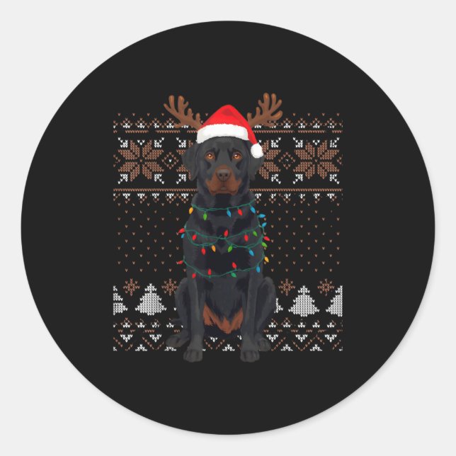 Christmas Dog With Hat And Lights - Funny Holiday  Classic Round Sticker (Front)