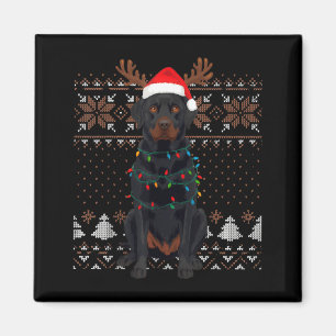 Christmas Dog With Hat And Lights - Funny Holiday  Magnet