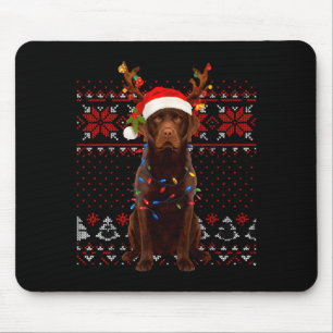 Christmas Dog With Hat And Lights - Funny Holiday  Mouse Mat
