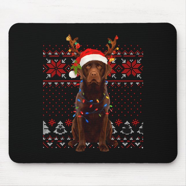 Christmas Dog With Hat And Lights - Funny Holiday  Mouse Mat (Front)