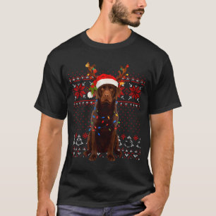 Christmas Dog With Hat And Lights - Funny Holiday  T-Shirt