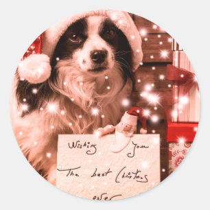 CHRISTMAS DOG WITH Santa hat STICKER