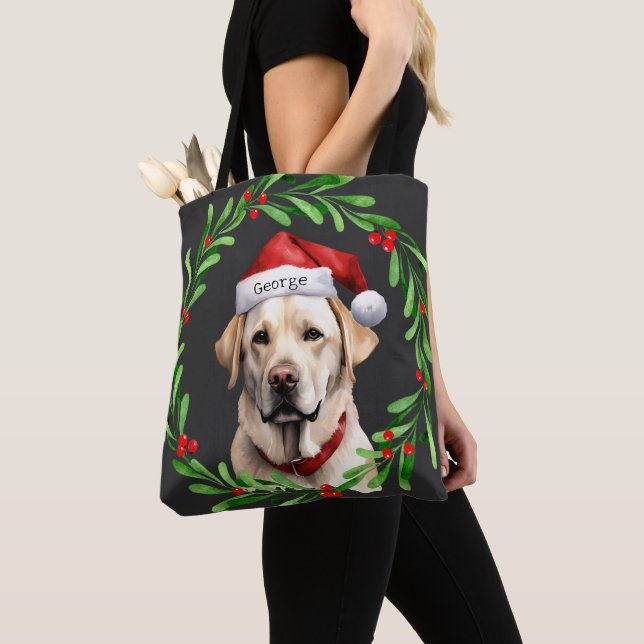 Christmas Dog Yellow Lab Labrador Retriever Santa Tote Bag (Close Up)