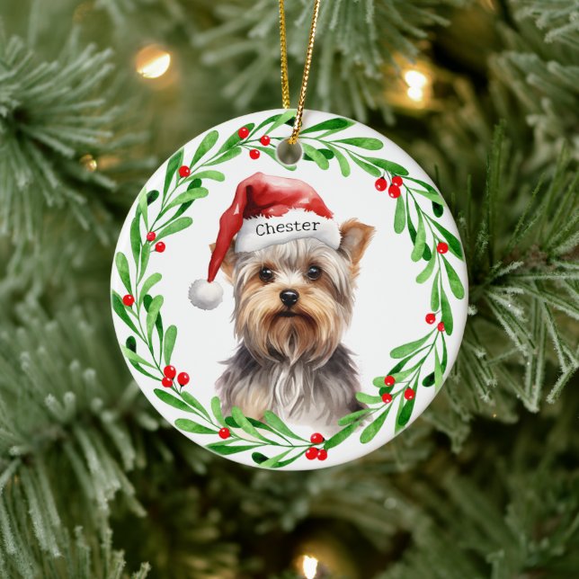 Christmas Dog Yorkie Yorkshire Terrier Holidays Ceramic Tree Decoration (Tree)