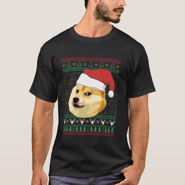 Christmas Doge Meme Shiba Inu Santa Funny Ugly Swe T-Shirt (Front)
