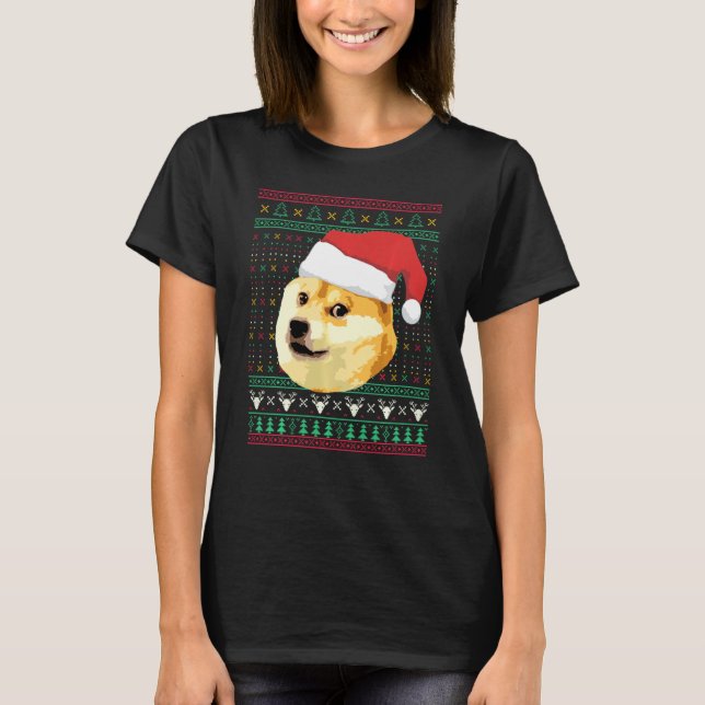 Christmas Doge Meme Shiba Inu Santa Funny Ugly Swe T-Shirt (Front)