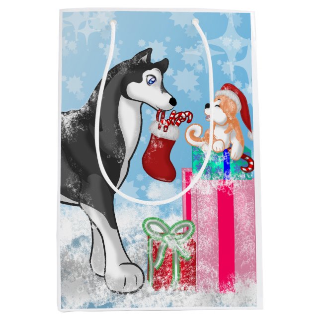 Christmas Doggies! Medium Gift Bag (Front)