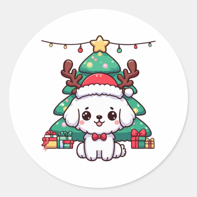Christmas Doggy - Xmas puppy   Classic Round Sticker (Front)