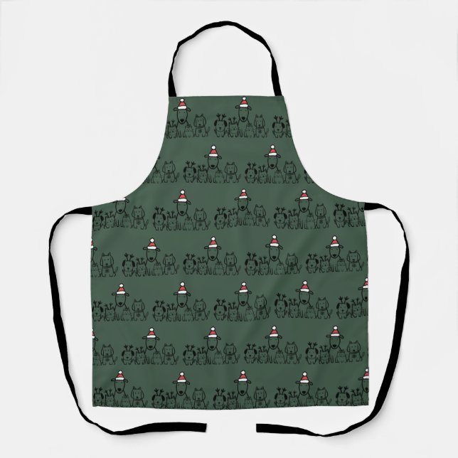 Christmas Dogs and Cats Reindeer Holiday Apron (Front)