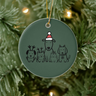 Christmas Dogs and Cats Reindeer Holiday Ceramic Tree Decoration