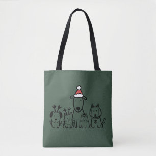 Christmas Dogs and Cats Reindeer Holiday Tote Bag