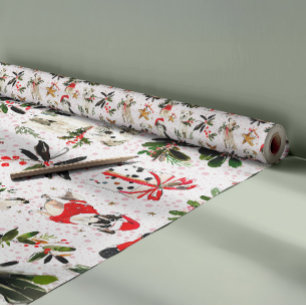 Christmas dogs and greenery pattern wrapping paper