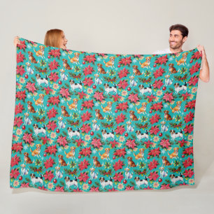 Christmas Dogs and Holly Holiday Festive Fleece Blanket